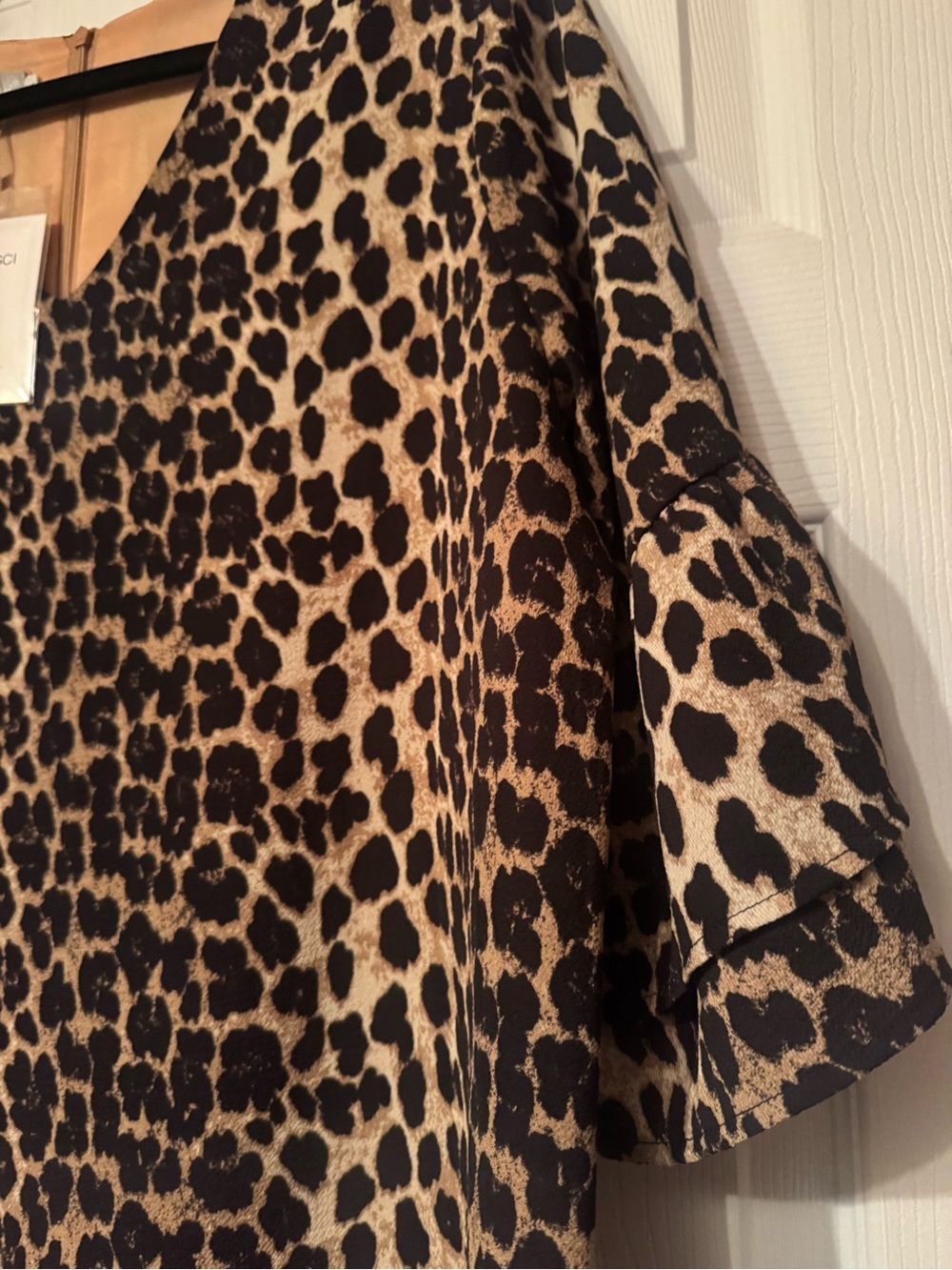 NWT Belongsci Sz XL Giraffe Leopard Print Midi Dress in Tan Brown/Black - Picture 4 of 9
